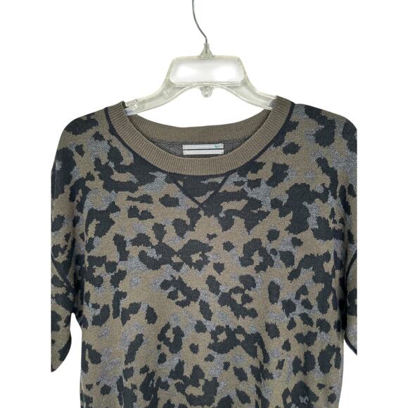 Anthropologie Ethan Green Gray Black Leopard Print Short Sleeve Sweater - Picture 2 of 9